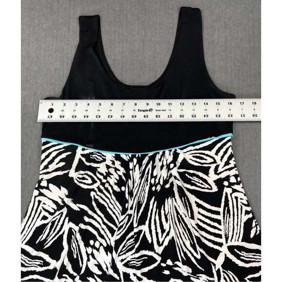 Tropical‎ Resort Tank Dress En Focus Studio Women 14 Black White Leaf Summer - Picture 6 of 8